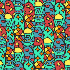 Hand drawn pattern with easter eggs. Doodle. Vector illustration. EPS 10