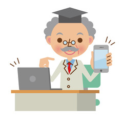 スマートフォンとパソコンの連携イメージ（博士・学者）