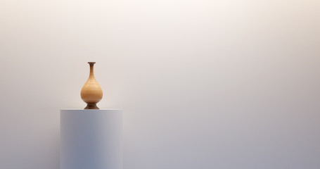 3d glaze clay earthenware pottery vase on display in white gallery
