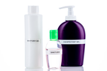 disinfectant, sanitizer in plastic packaging on a white background