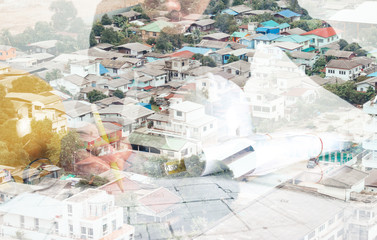 Double exposure between the work of an architect and city