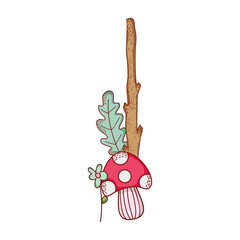 cute mushroom flower trunk branch leaves cartoon