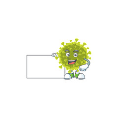 Funny global coronavirus outbreak cartoon design Thumbs up with a white board