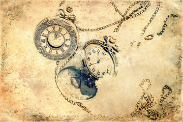 Clock showing five minutes to twelve. Time to stop and realize the values of life, old photo effect.