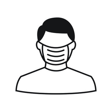 Man Face With Mask Icon Vector On White Background.  PM 2.5 Dust And Corona Virus Prevention Symbol.