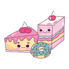 cute food jelly cake and donut sweet dessert pastry cartoon isolated design