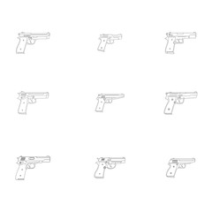 Vector monochrome icon set with Pistols