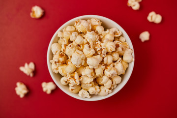 popcorn on pastel background.