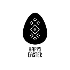 Happy Easter greeting card. Vector Easter egg with tribal elements, symbols. Easter egg isolated on the white background. Lettering happy Easter