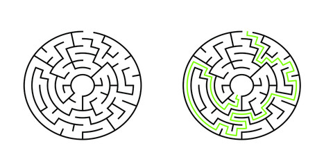 A circular 6-corridor-wide maze with solution