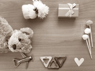 the vintage teddy and objects : Baby announcement card 