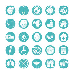 virus covid 19 pandemic respiratory illness icons set line style