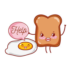 breakfast cute fried egg and bread kawaii cartoon