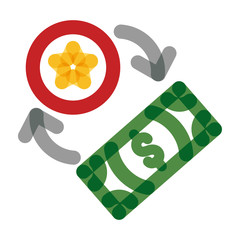 bill dollar with casino chip multiply line style icon