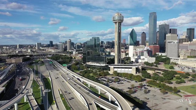 aerial of skyline in downtown dallas texas