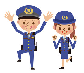 喜ぶ警察官（男女）