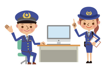 パソコンと警察官（男女）