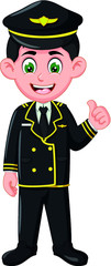 Handsome Pilot Man in Black Uniform With Thumb Up Hand Cartoon