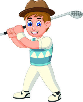 Cool Golfer Man With Golf Stick Cartoon