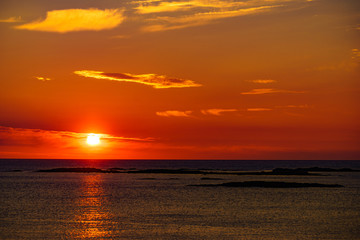 Seascape at midnight sun on Andoya, Norway