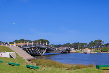 Fototapeta na wymiar Wavy bridge, created by the engineer Leonel Viera, Punta Del Este, Uruguay, South America