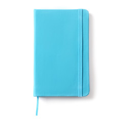 Notebook on white background, top view