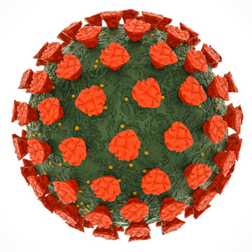 three-dimensional stylized coronavirus model on a white background. coronavirus pandemic concept. 3d render illustration. isolate