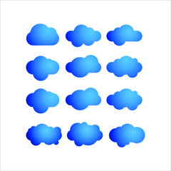 Cloud. Abstract white cloudy set isolated on blue background. Vector illustration