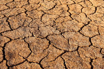Dry cracked earth background in arid season. Many Province of North East in Thailand the ground dry. Brown cracked soil in the summer When water in Mekong, canal, brook, reservoir, dry up. Dryness.