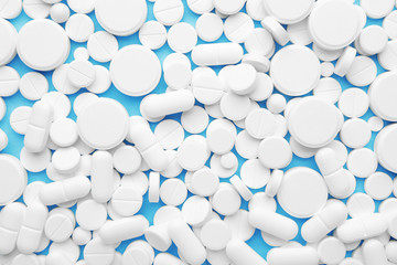 Many pills as background, top view
