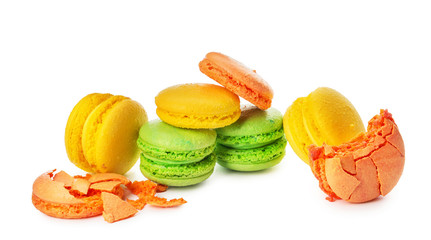 Tasty macarons on white background