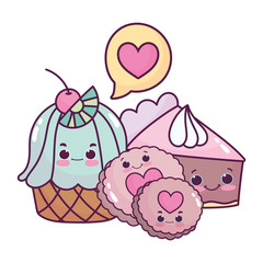 cute food cupcake cake and cookies sweet dessert pastry cartoon isolated design