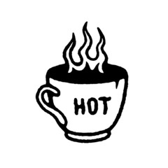 MUG WITH FIRE BLACK WHITE BACKGROUND