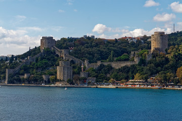 The Rumeli Fortress at the narrowest point of the Bosphorus Straits in Istanbul.