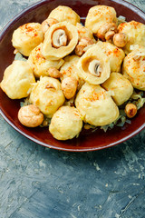 Homemade dumplings with mushrooms.