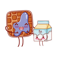 breakfast cute bread with jam and milk box kawaii cartoon