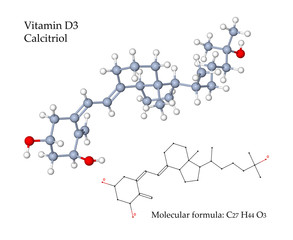 Vitamin D3 Calcitriol - 3d illustration of molecular structure. This is the active form of vitamin D. Supplements are used for treatment of osteoporosis, hypocalcaemia, rickets and immune support