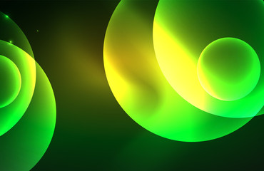 Neon shiny transparent glowing circles with light effects. Techno futuristic vector abstract background For Wallpaper, Banner, Background, Card, Book Illustration, landing page
