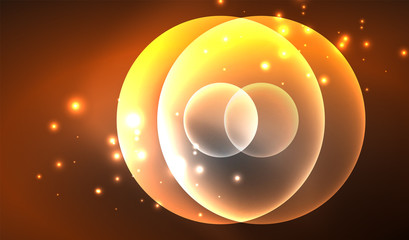 Glowing neon shiny transparent abstract geometric shapes with light effects. Techno futuristic vector abstract background For Wallpaper, Banner, Background, Card, Book Illustration, landing page