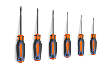 Set torx screwdrivers isolated on white background. Chrome objects top view. Vector illustration. - obrazy, fototapety, plakaty