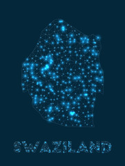 Swaziland network map. Abstract geometric map of the country. Internet connections and telecommunication design. Artistic vector illustration.