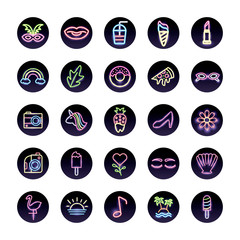 bundle of neon lights set icons