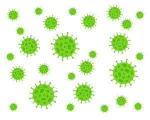 Coronavirus pattern icon. Green corona virus disease symbol. Influenza epidemic wallpaper background texture logo. Sars Covid-19 sign. Isolated on white background. Vector illustration image.