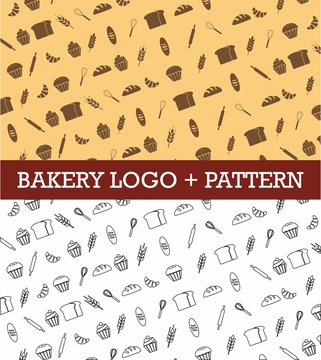 Bakery Logo And Pattern Line Vector