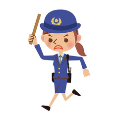 Obraz premium 警棒を持って走る女性警察官