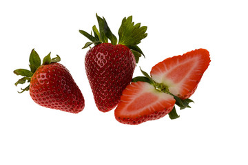 Close up view of fresh colorful strawberry isolated on white background. Beautiful background.