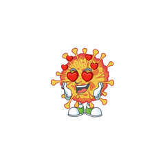 Romantic epidemic COVID19 cartoon character with a falling in love face