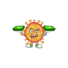 happy rich epidemic COVID19 character with money on hands