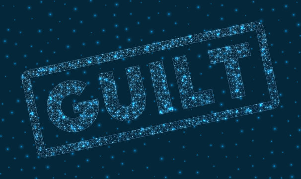 Guilt word in digital style. Glowing geometric guilt badge. Modern vector illustration.