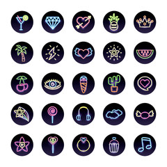 bundle of neon lights set icons